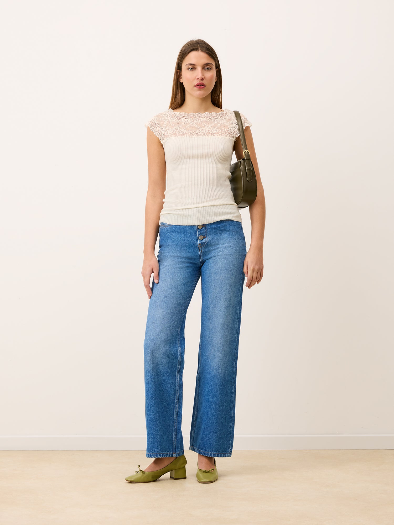 MALLA ecru woolen top, back view by Rouje