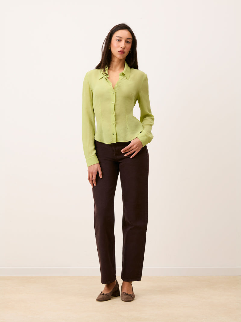ABBESSES chocolate straight-cut jeans, front view by Rouje