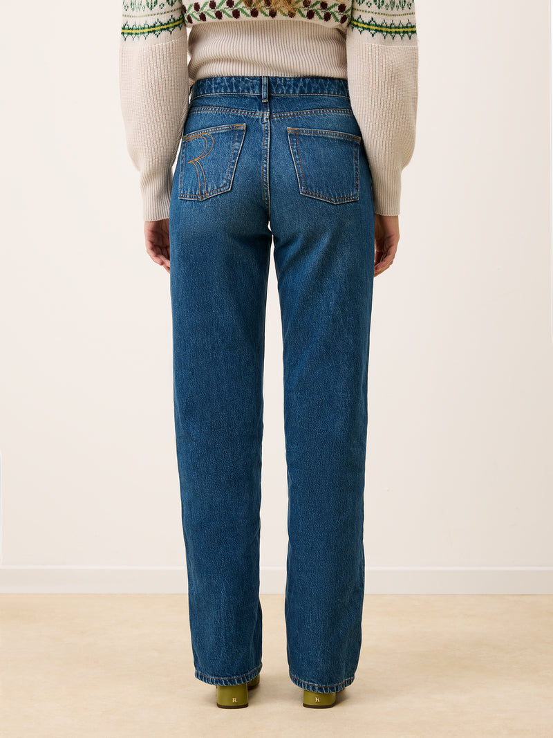 ANVERS indigo wide-leg jeans, back view by Rouje