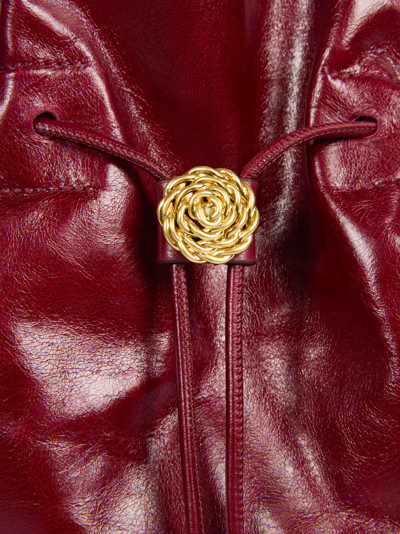 ARTISTE burgundy patent leather purse, back view by Rouje