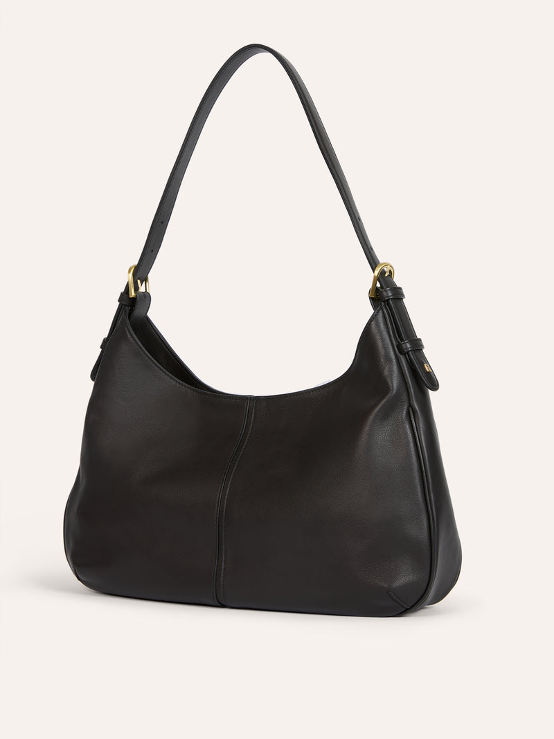 BIG black soft leather bag, side view by Rouje