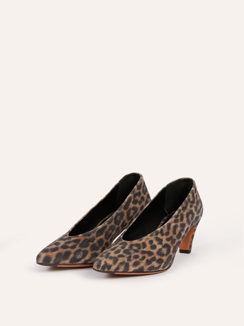 BIMBA leopard print leather pumps, flat packshot by Rouje