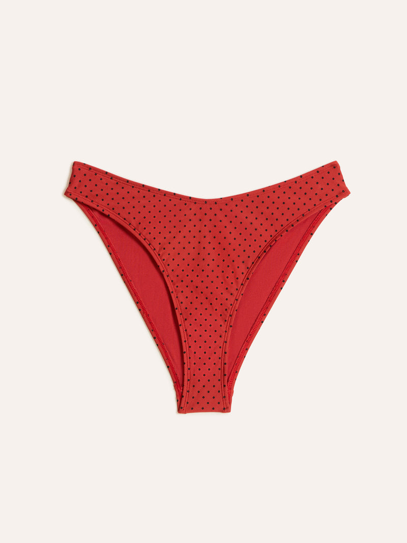 CANDICE red plumetis high-leg swimsuit bottoms, flat packshot by Rouje