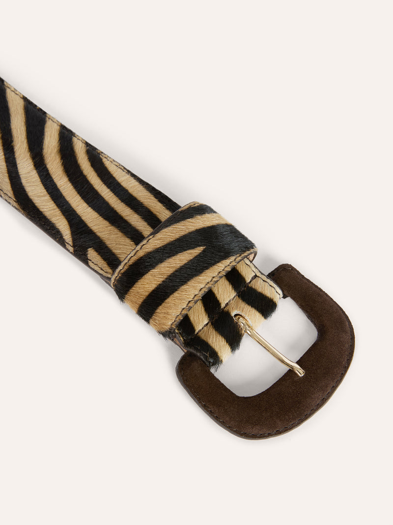 ETREINTE wide zebra pony leather belt, flat packshot by Rouje