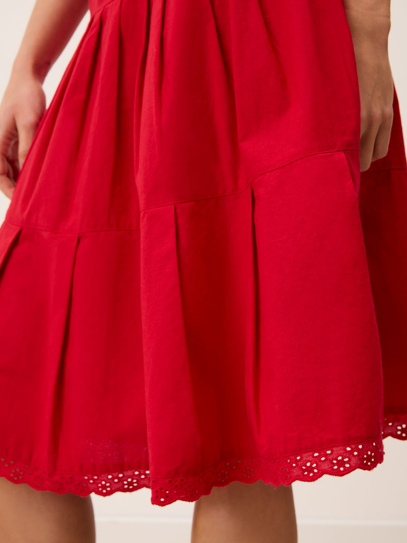 CORALINE red ruffled midi skirt worn on a model by Rouje