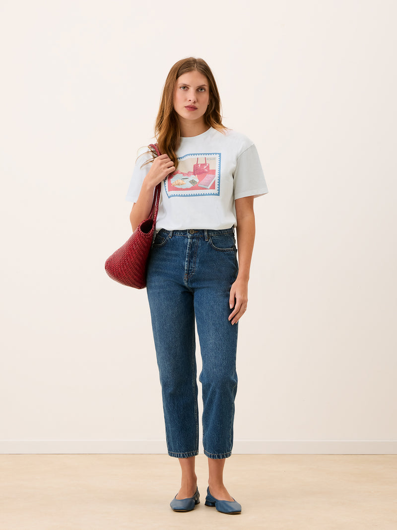 EDOUARD white screen-printed straight T-shirt, front view by Rouje