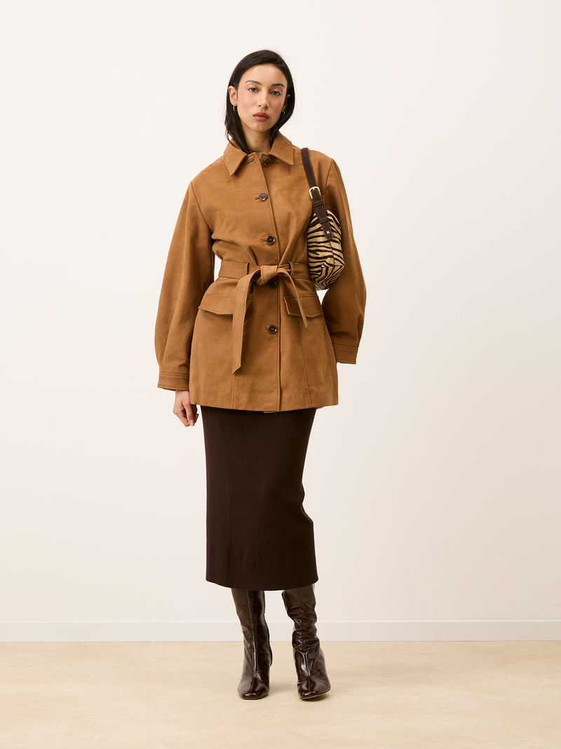 EMILIO camel suede jacket, back view by Rouje