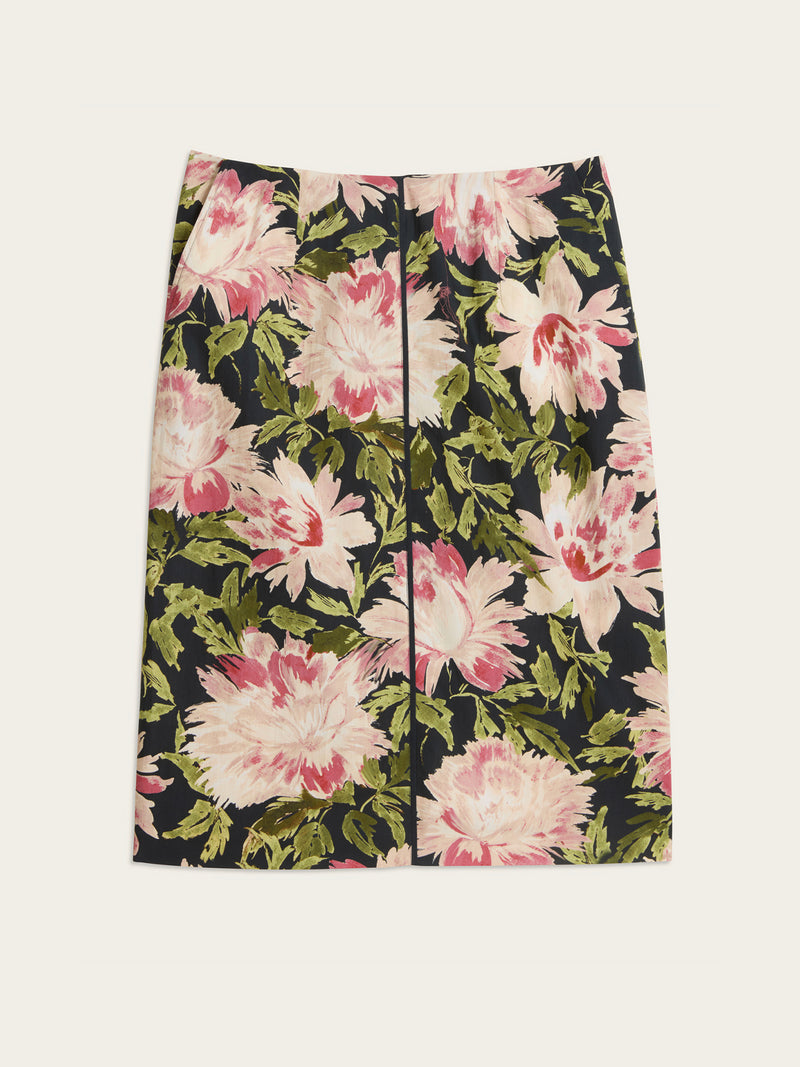 FABIA Vanity peony floral midi skirt, flat packshot by Rouje