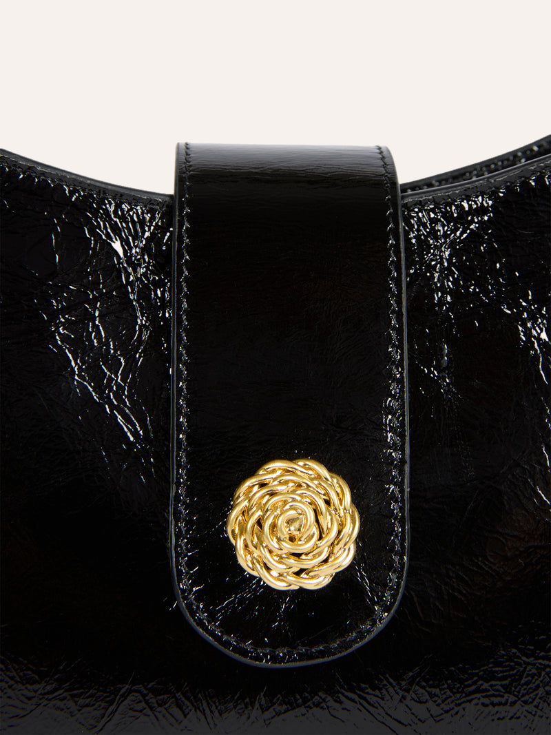 GALA black glossy leather small bag, interior view by Rouje
