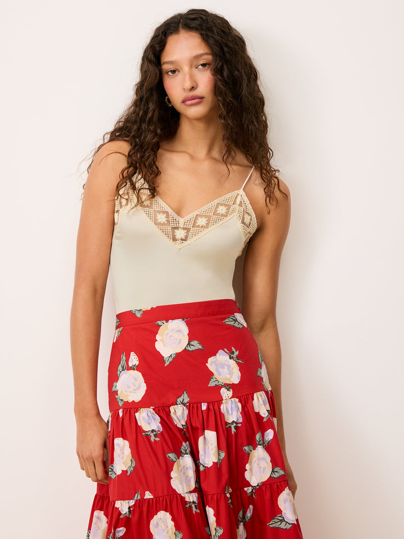 ENEA cream lace bodysuit worn on a model by Rouje