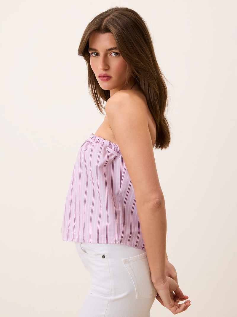 HAILEY pink striped cotton crop top, back view by Rouje