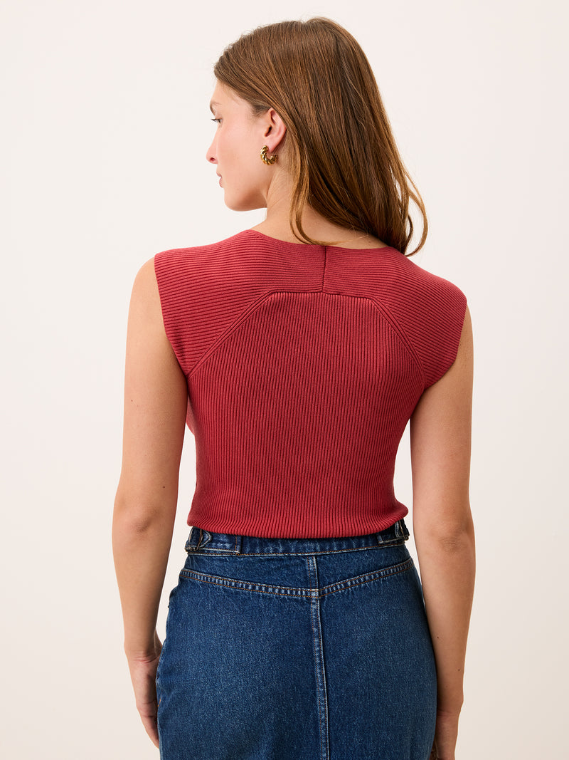 LIDY terracotta bodysuit, detail of mini sleeves by Rouje