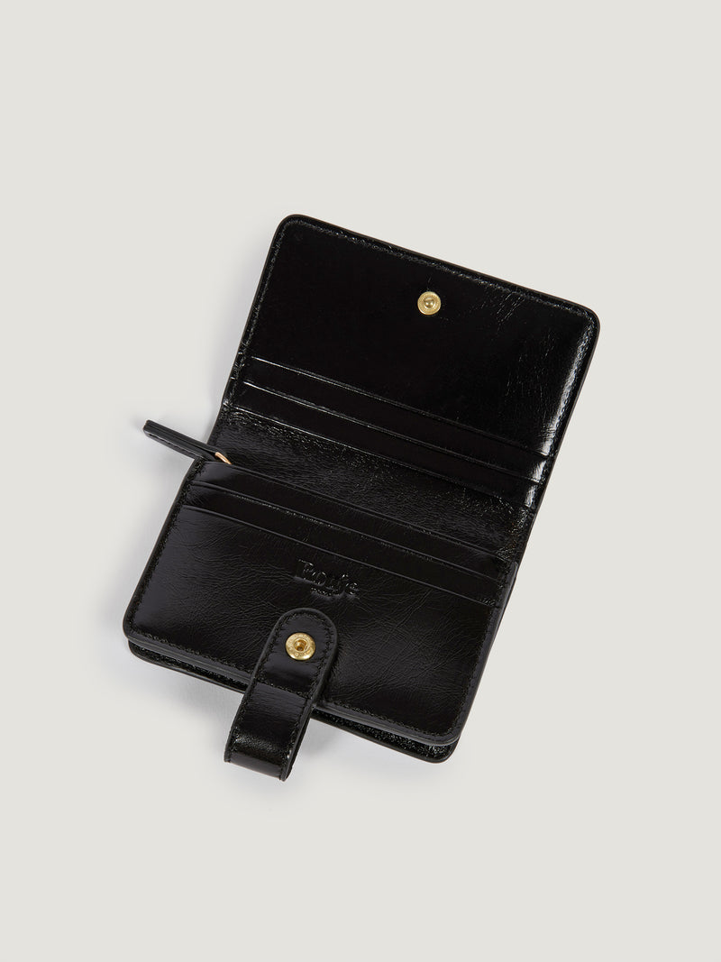 KIKI black leather wallet, open view by Rouje