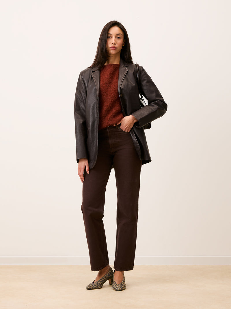 LAMBERT slate leather jacket worn on a model by Rouje