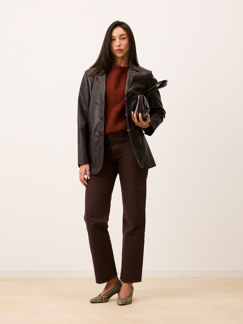 LAMBERT slate leather straight-cut jacket, back view by Rouje