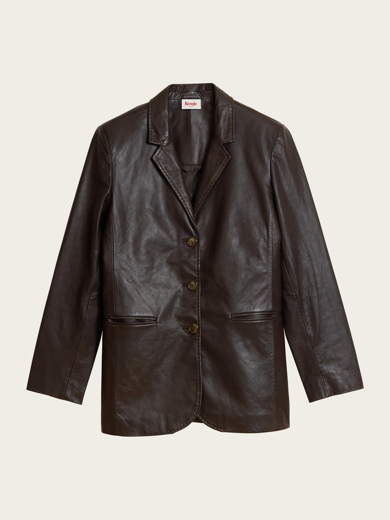 LAMBERT slate leather straight-cut jacket, flat packshot by Rouje