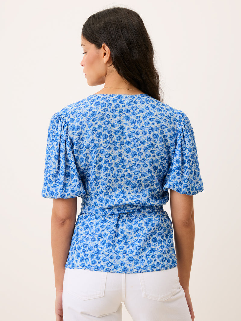 LOUISA blue Rose Radieuse floral blouse, side view by Rouje
