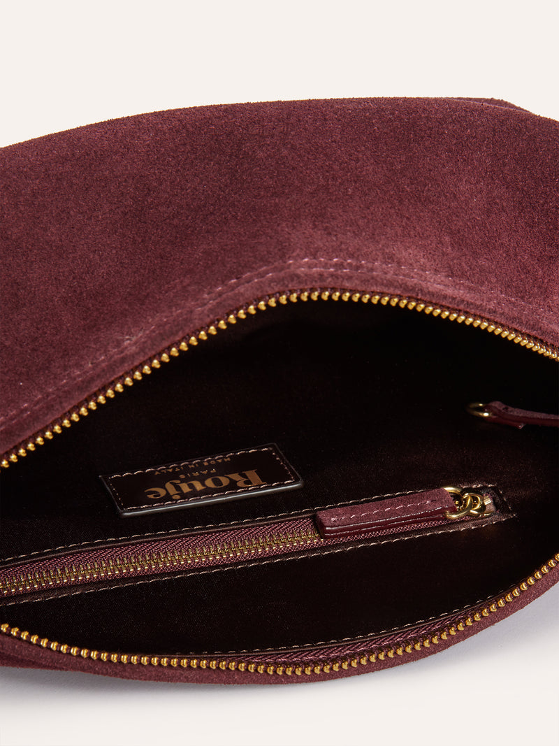 MINUIT plum calfskin bag, detail of interchangeable straps by Rouje