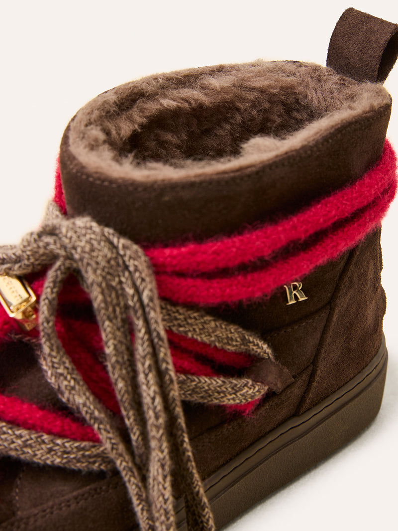 MONTAMOUR chocolate suede ankle boots, back view by Rouje x Inuikii