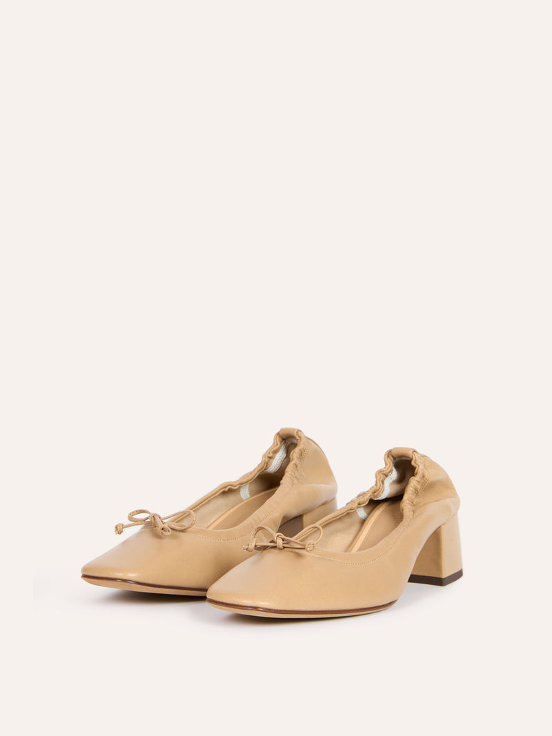 NICOISE desert beige leather ballerinas, side view by Rouje