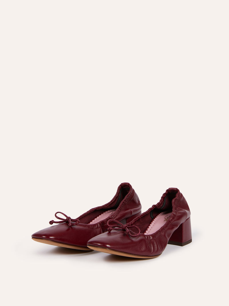 NICOISE burgundy leather ballerinas, side view by Rouje