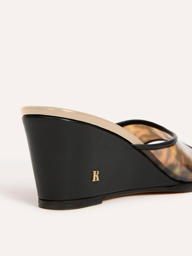 Close-up of the back of the Natty black tortoiseshell mules, packshot