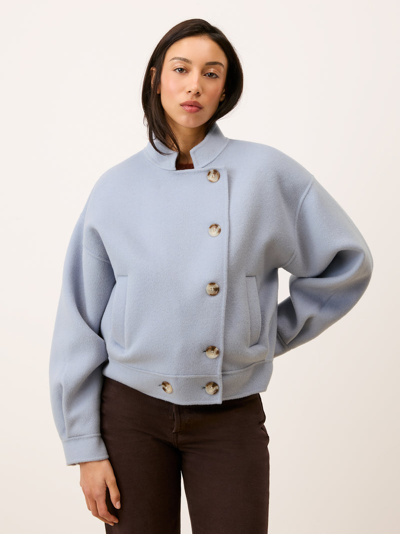 PAULIN sky blue oversized jacket, back view by Rouje