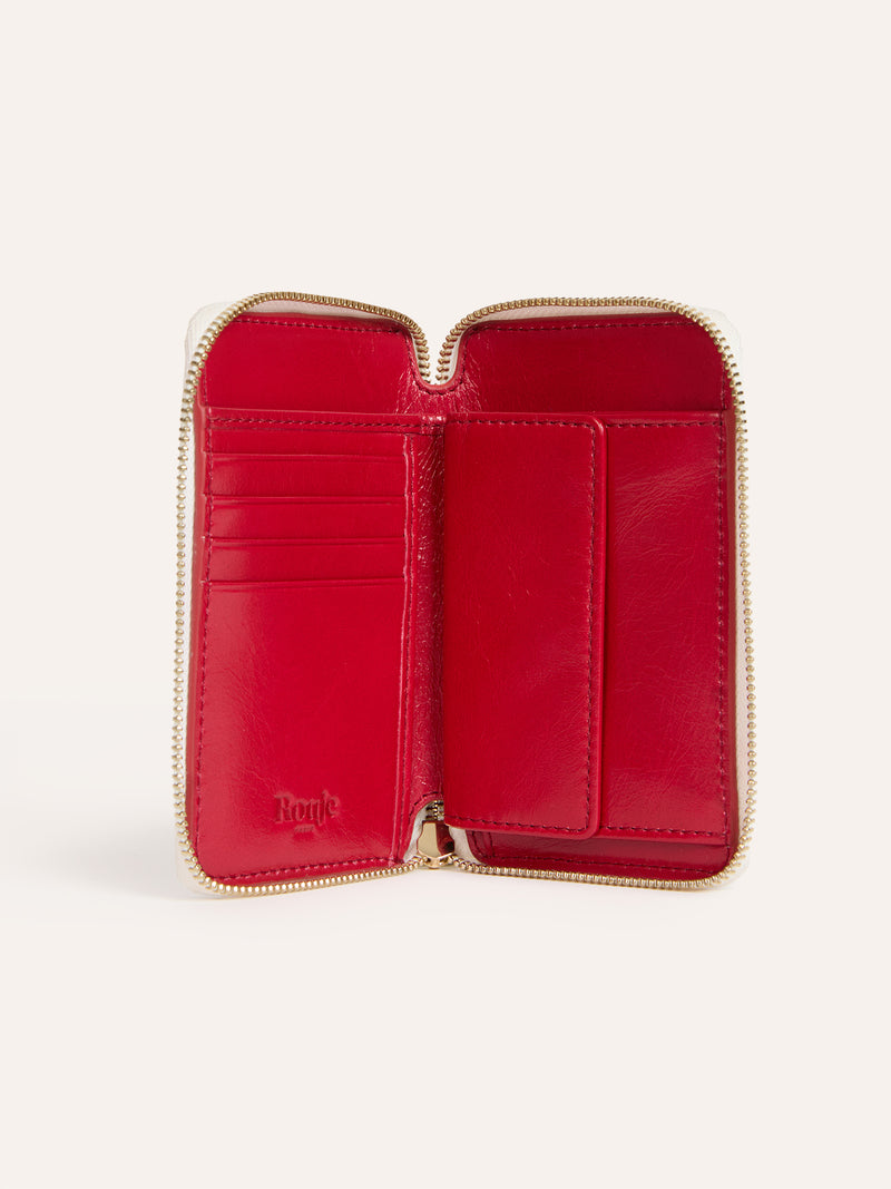 RISTRETTO ecru floral leather wallet, open view by Rouje