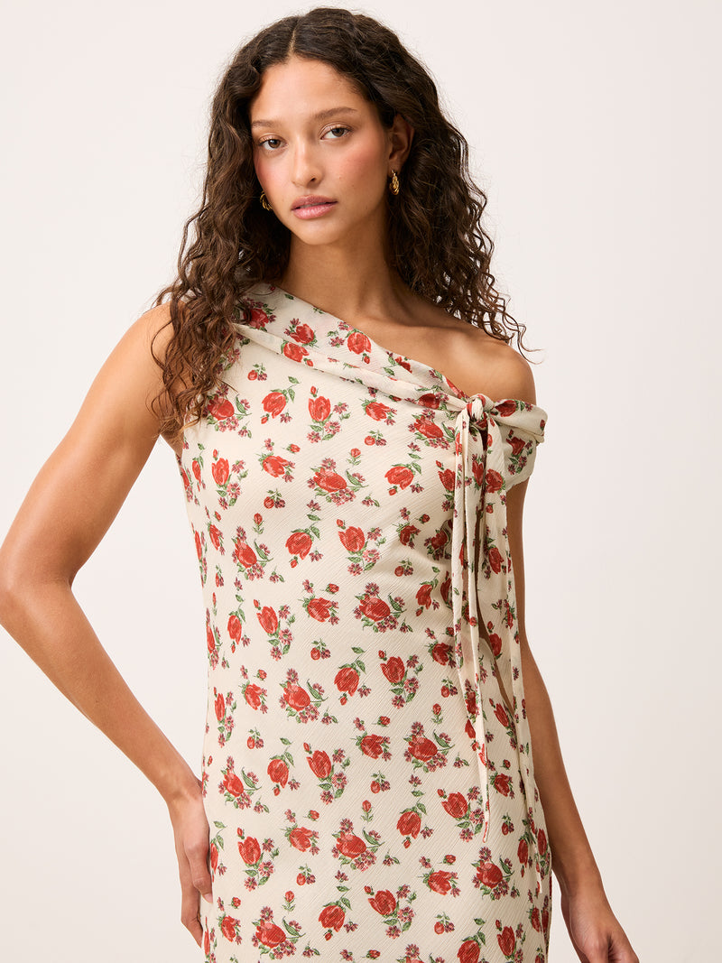 ERIN white floral short dress, back view by Rouje