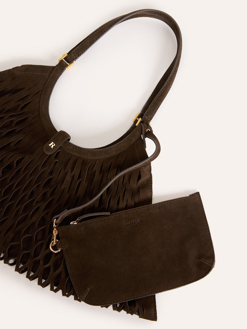CHOUQUETTE ebony laser-cut leather bag, back view by Rouje