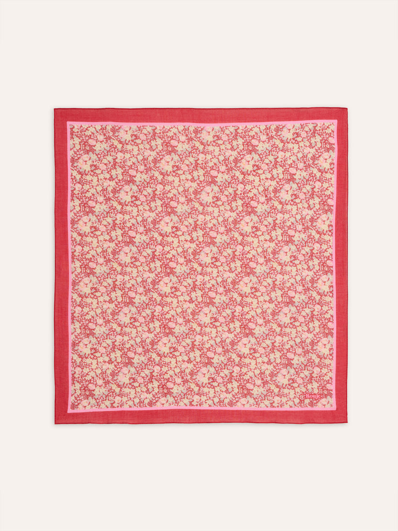 TANGUY red Amourette floral print cotton scarf, flat packshot by Rouje