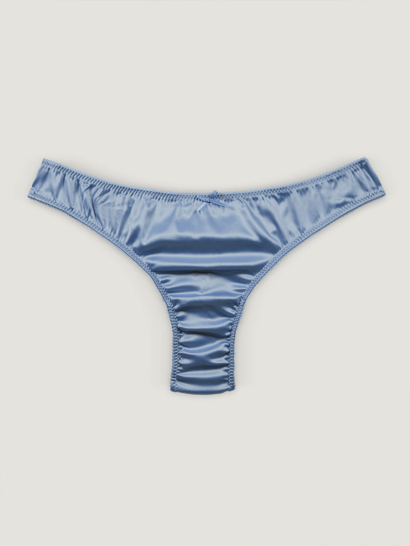 TULLY sky blue satin panties worn on a model by Rouje